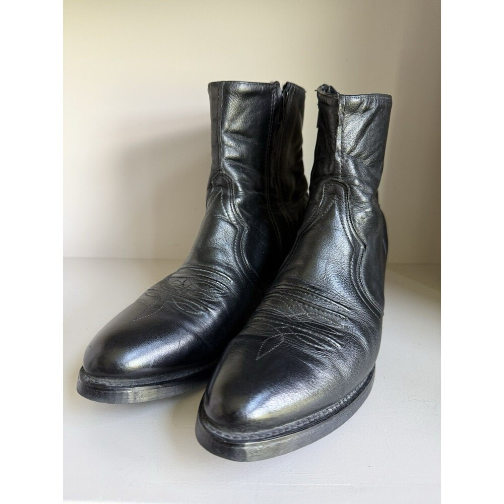 Abilene Sage Zip Up Black Leather Ankle Boots Mens 8.5 D Western Cowboy 3151